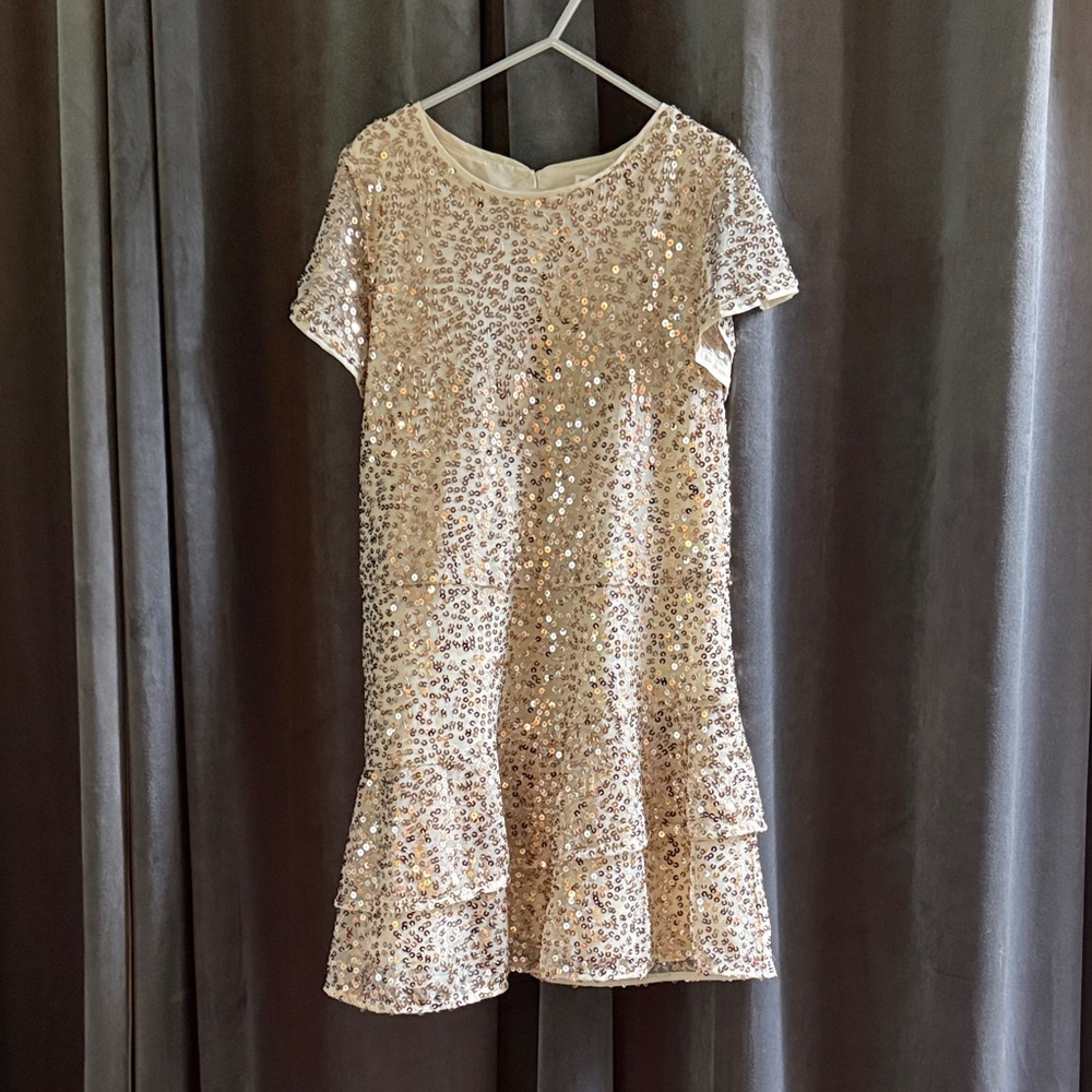 Cat & Jack Girls Sequin Ruffle Dress - Champagne Gold